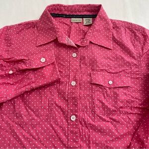 L.L. Bean Polka Dot Button-Down Shirt Long Sleeve Roll Tab Pink Women’s Medium